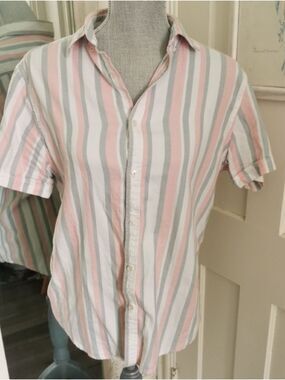 Womens Denim & Flower 🌸 Pink/Grey Striped Button Down Casual Shirt. Size M